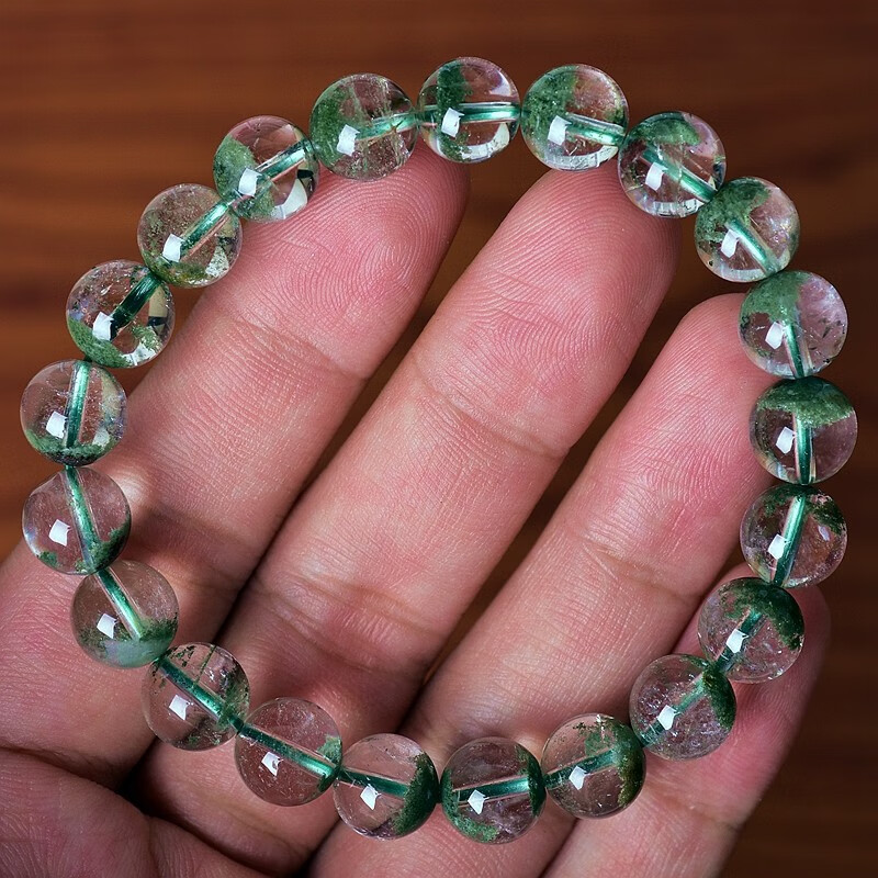 东海水晶 顶妃 绿幽灵手串 男女款一物一图聚宝盆 千层沙满绿绿水晶
