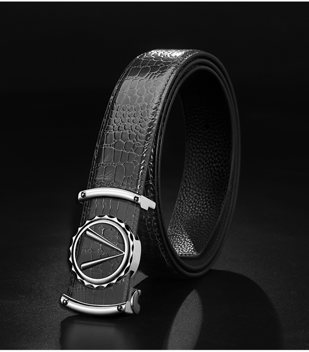 法国cow皮带男鳄鱼纹牛皮商务休闲时尚自动扣男式裤带轻奢男士腰带c