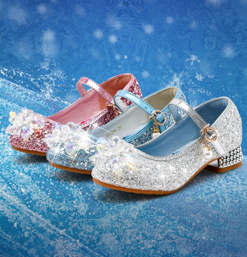 鞋女女童艾莎水晶鞋小女孩的冰雪奇缘鞋子品牌捡漏粉色鱼嘴软底款33