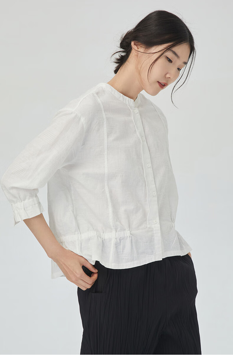 斯琴2022夏季新品棉麻混纺白色单排扣八分袖宽松衬衫bbxs04001白色l
