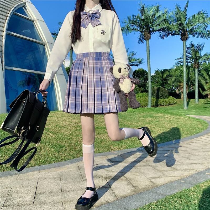 心潼学院风春秋装日系紫烟jk制服短裙少女初中高中学生格纹百褶裙套装