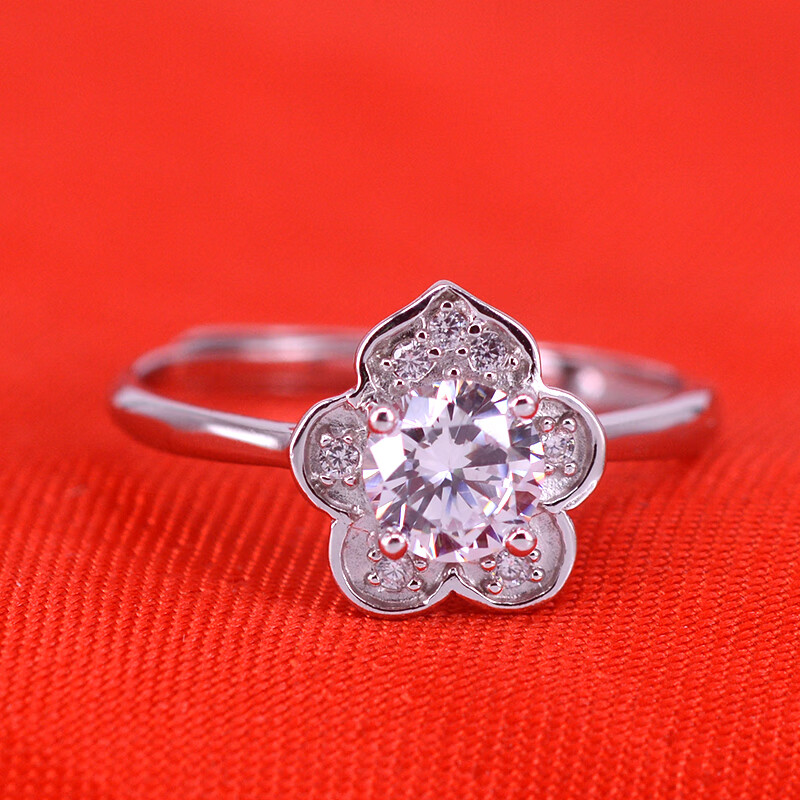 abay银饰925银配饰镶嵌戒指梅花戒指女士银戒指女款银指环开口闪亮