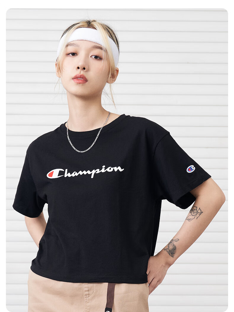 champion2021春夏新款官网潮流草写logo短款t恤冠军短袖女 黄色 m