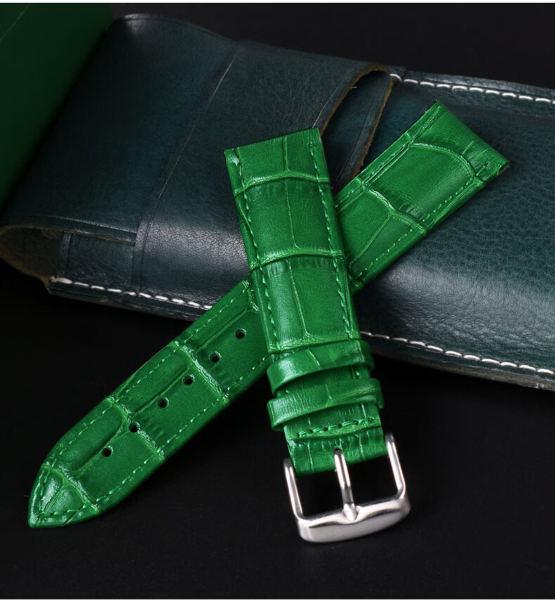 绿色男女真皮表带适用飞亚达四叶草la862025劳力士精工绿水鬼古欧16mm