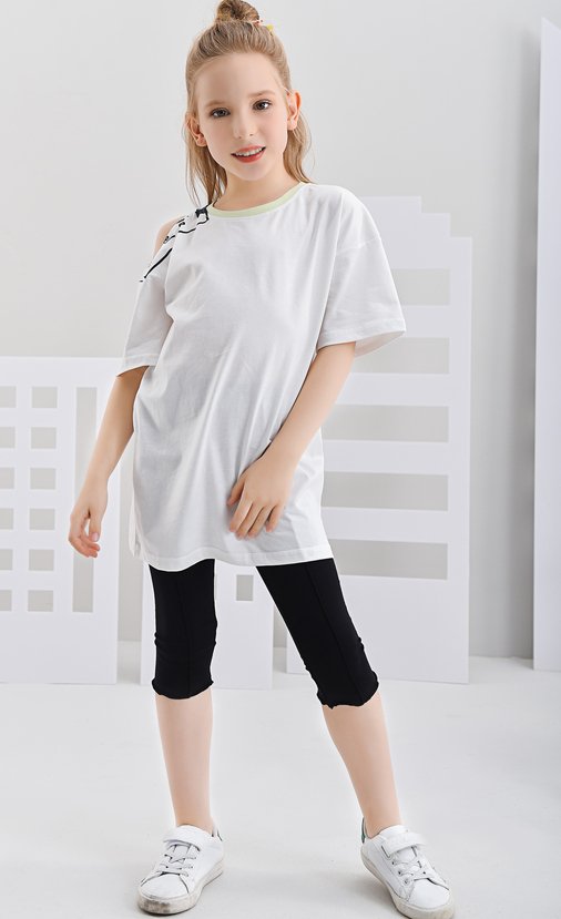 铅笔俱乐部童装女童打底裤大童针织紧身裤夏装新款儿童七分裤米白160