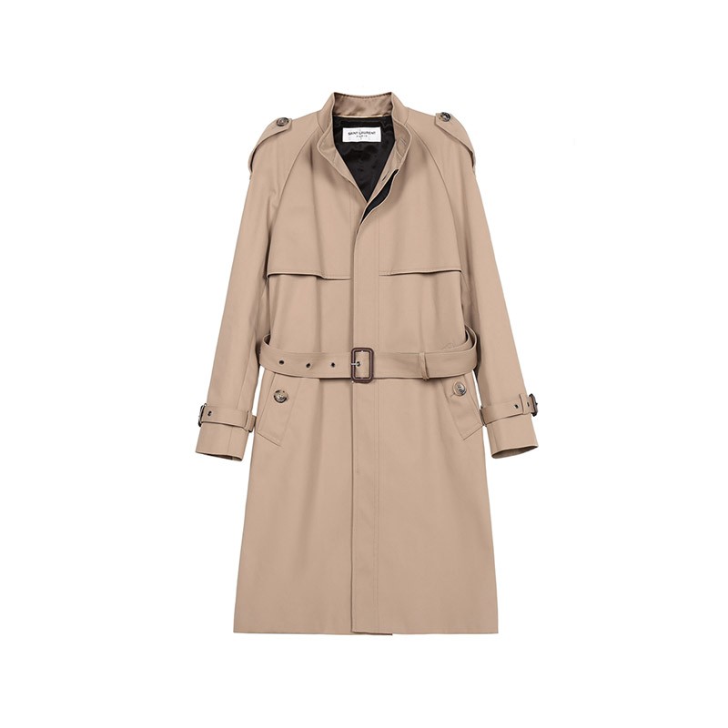 包邮圣罗兰saintlaurent女士聚酯纤维棉质中长款风衣大衣外套630890y