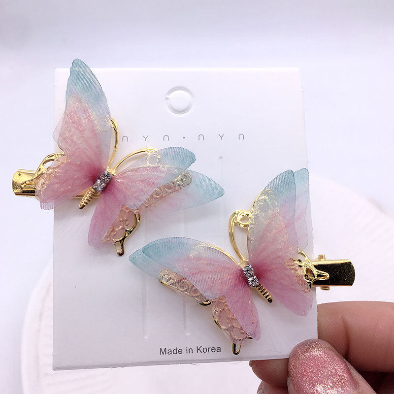 喜莱缘2只装仙女双层薄纱蝴蝶发夹古风发饰仙气儿童金属对夹子8号一对