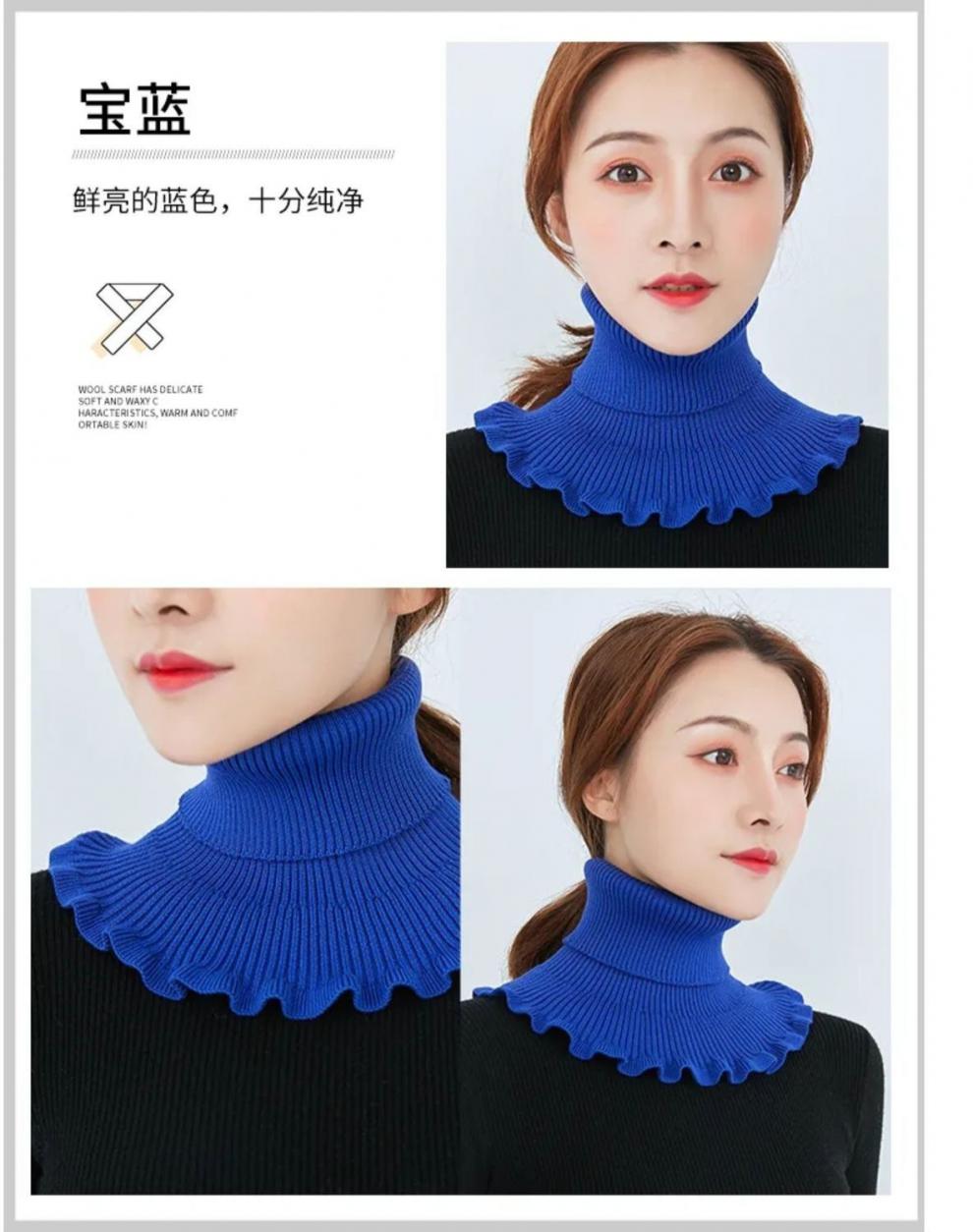 围脖护颈秋冬女士高领套脖新假领子加厚百搭套头色针织假领子六黑色