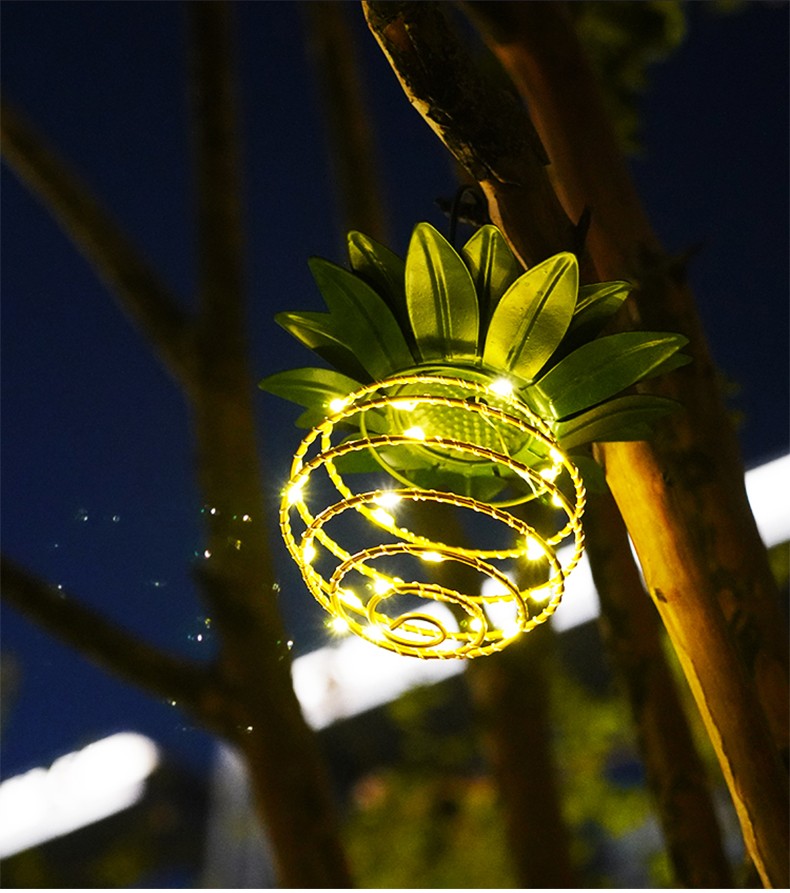 jge太阳能庭院灯花园家用led铜线吊灯景观灯菠萝灯户外防水凤梨挂灯6