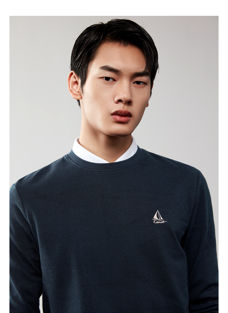 hla海澜之家长袖t恤男2021秋季新品经典圆领胸前字母刺绣小标净色男装