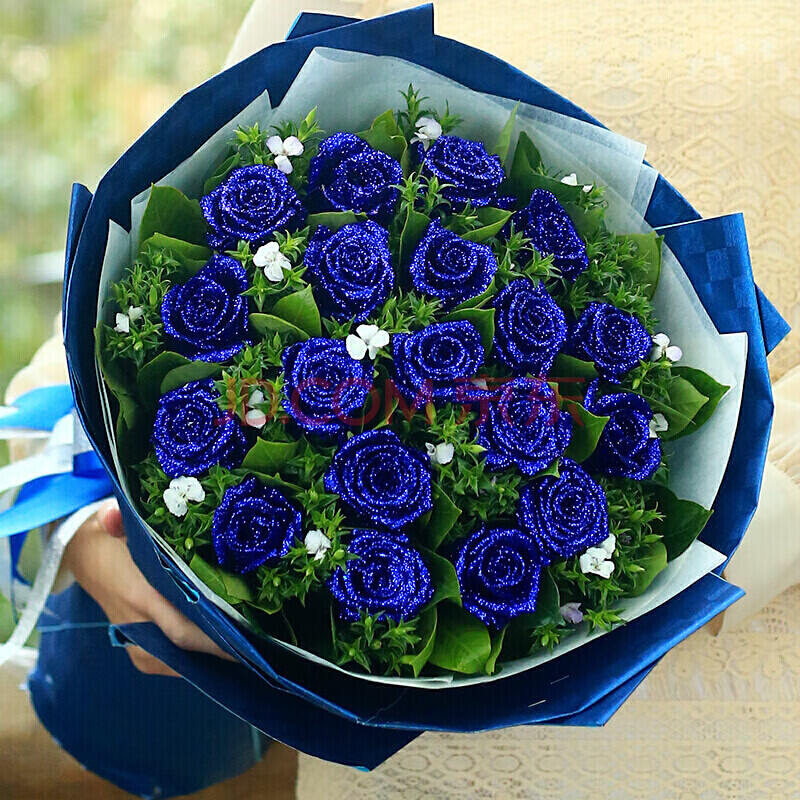 同城99朵蓝色妖姬花束送花店苏州市北京上海全国速递 99支红玫瑰皇冠