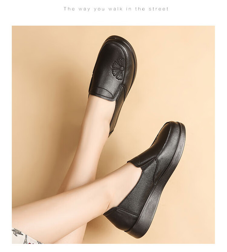 EGCHI Mom Shoes, Casual Top-Grain Leather, Soft-Soled Flats, Non-Slip Flat Walking Shoes, H2167, Black, Size 36 13