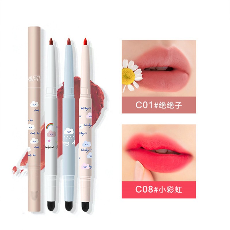 flortte花洛莉亚花花双头雾唇笔唇线笔口红笔勾线双头唇线笔c04乖啦
