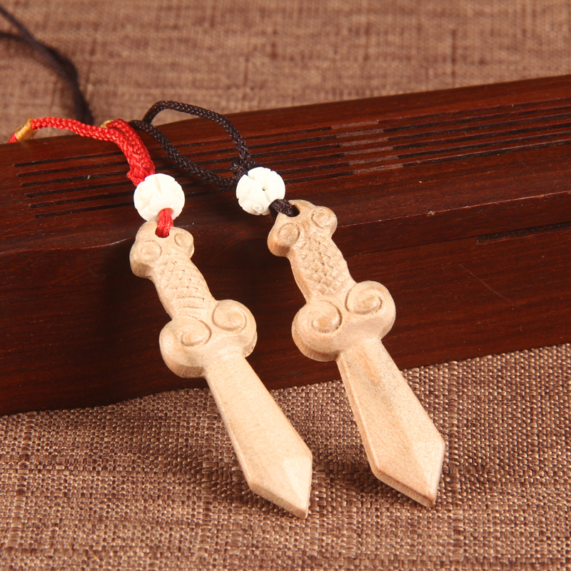 禅云阁 桃木平安护佑项链 桃木剑项链吊坠精雕挂件随身携带桃木剑项链