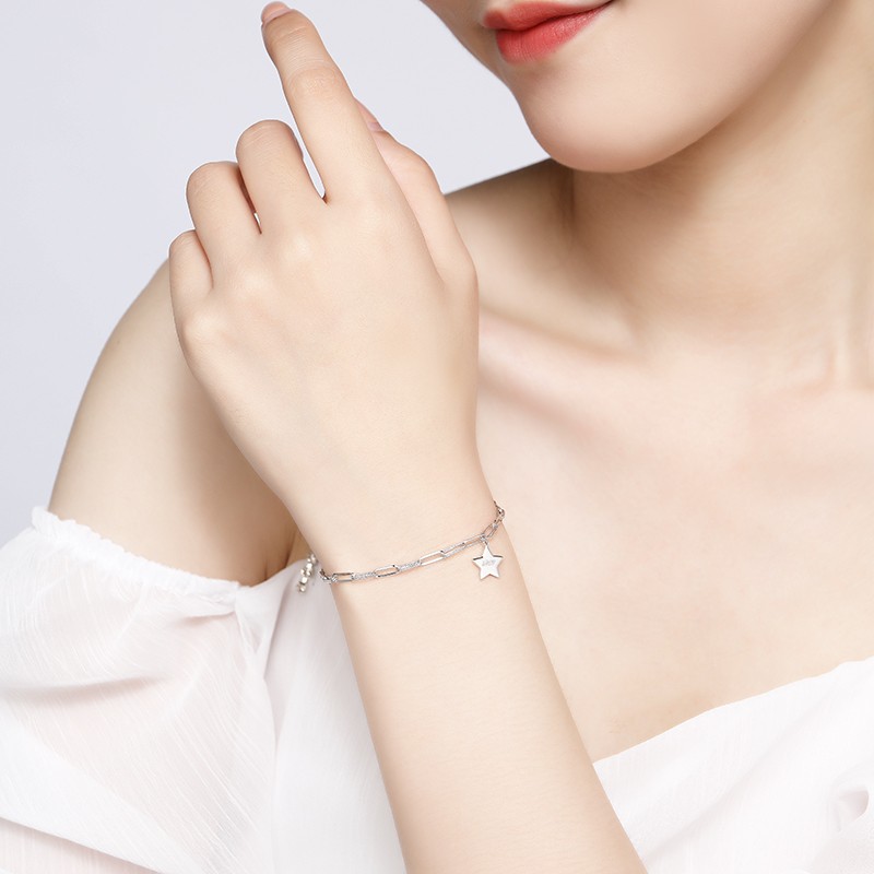 潮宏基圣诞节礼物 星空物语 pt950铂金手链女士白金手链个性锁链星星