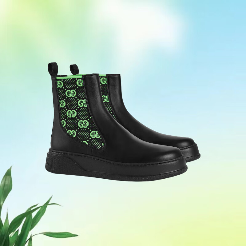 古奇(gucci) 右丞象古驰(gucci) 男士皮靴短靴gg针织切尔西靴休闲百搭