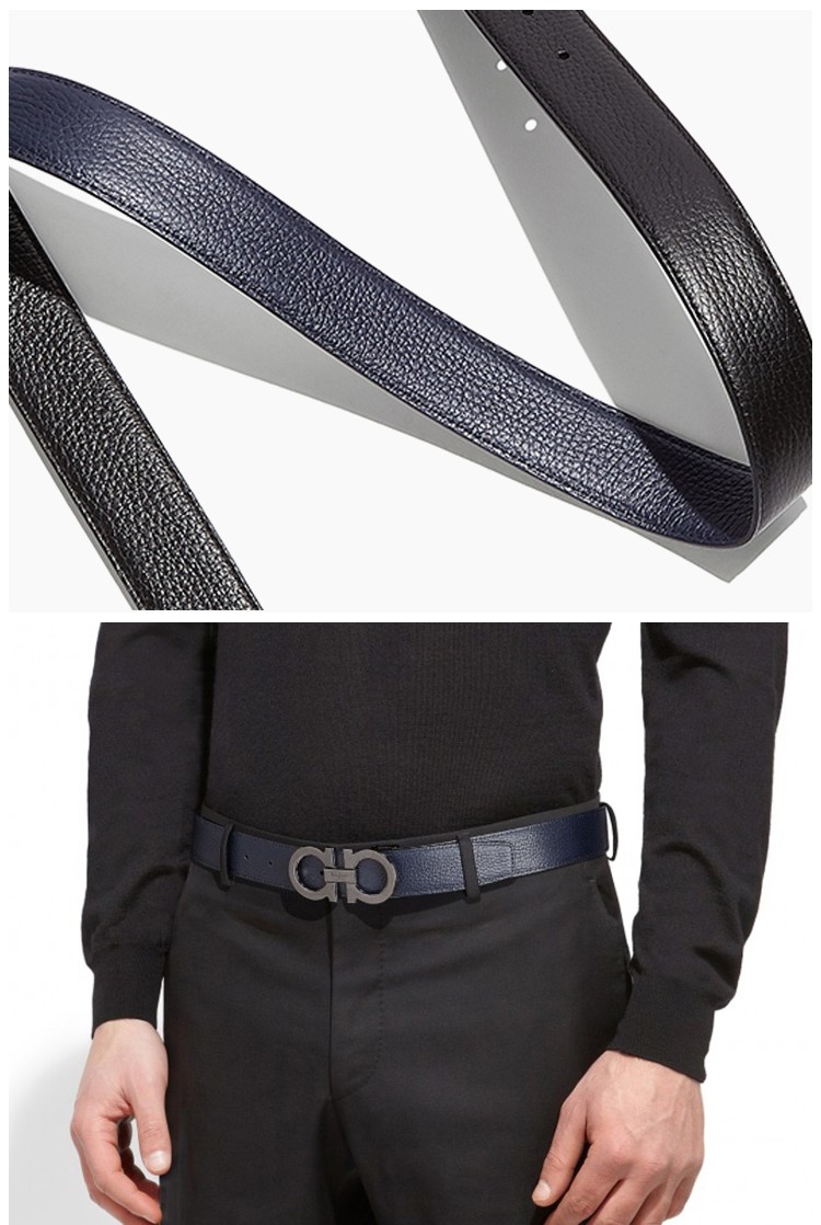 ferragamo菲拉格慕皮带男士马蹄扣双面荔枝纹牛皮腰带礼盒包装可裁剪