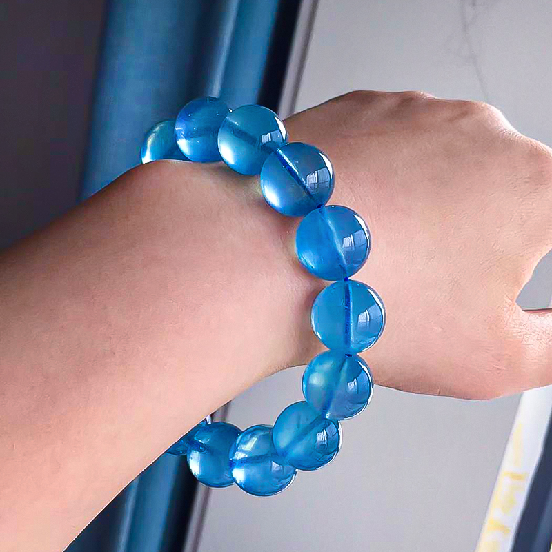 沃韵7a冰种魔鬼蓝620mm单珠无孔吊坠diy水晶多宝手链7a精品6mm单颗