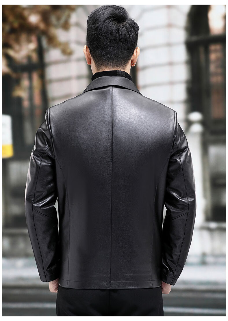 恒源祥海宁真皮皮衣男头层牛皮中年男士纯牛皮皮夹克中老年爸爸装外套