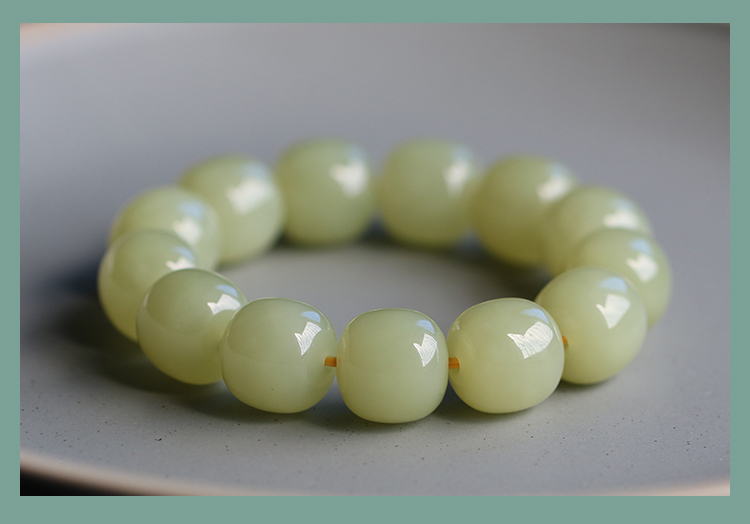 嫚纤男款新疆和田玉且末黄口料老型珠手链16x15毫米黄玉手串轻奢网红