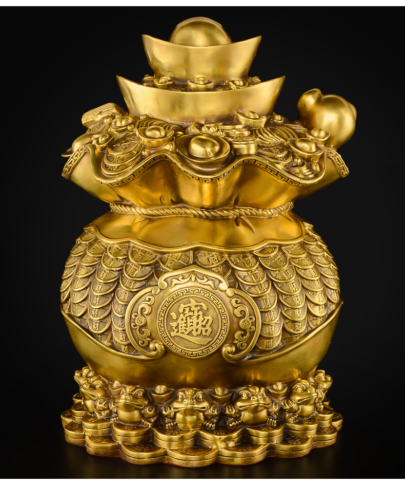 天祥缘黄铜福袋聚宝盆摆件元宝存钱罐客厅财位铜储蓄罐