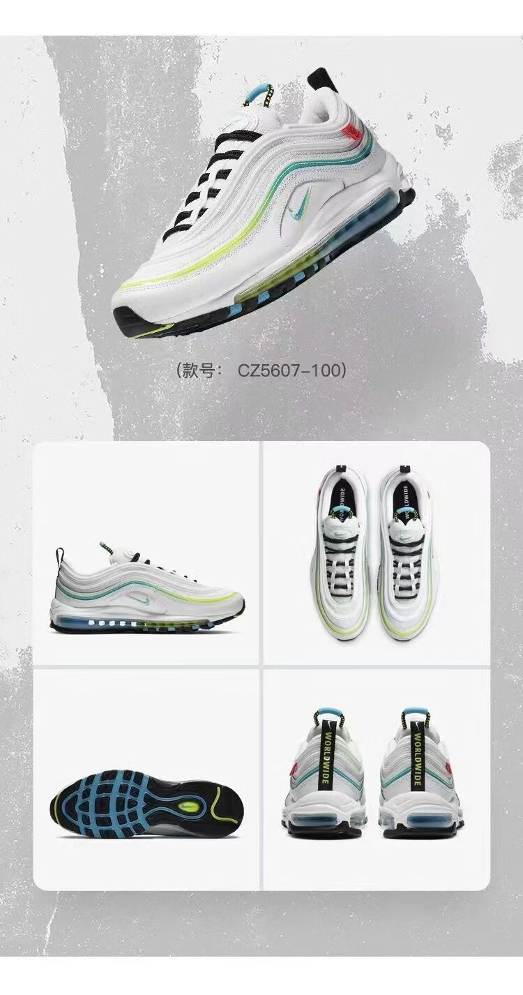 air max 97子弹头跑步全掌气垫运动鞋银子弹3m反光男女休闲鞋 灰紫勾