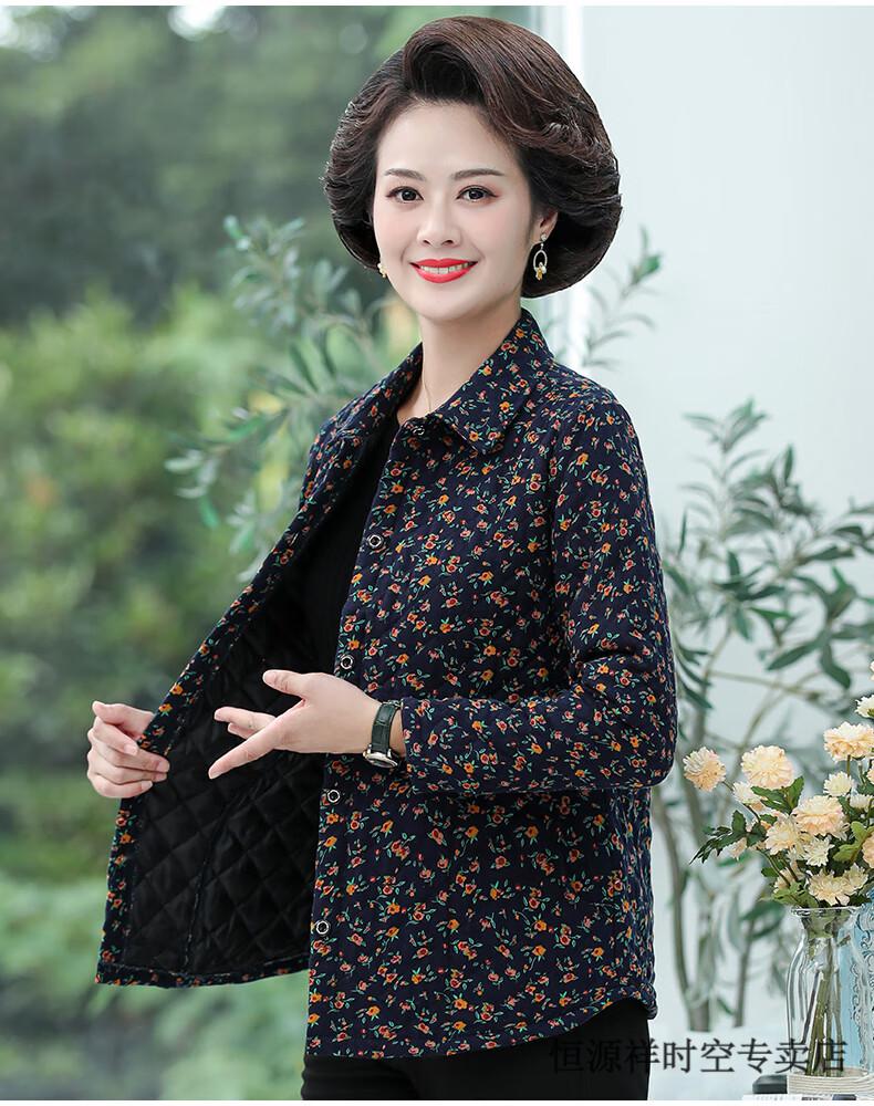 女妈秋冬装小棉衣女轻薄款棉服40岁50中年老年女装初冬季短花棉袄60岁