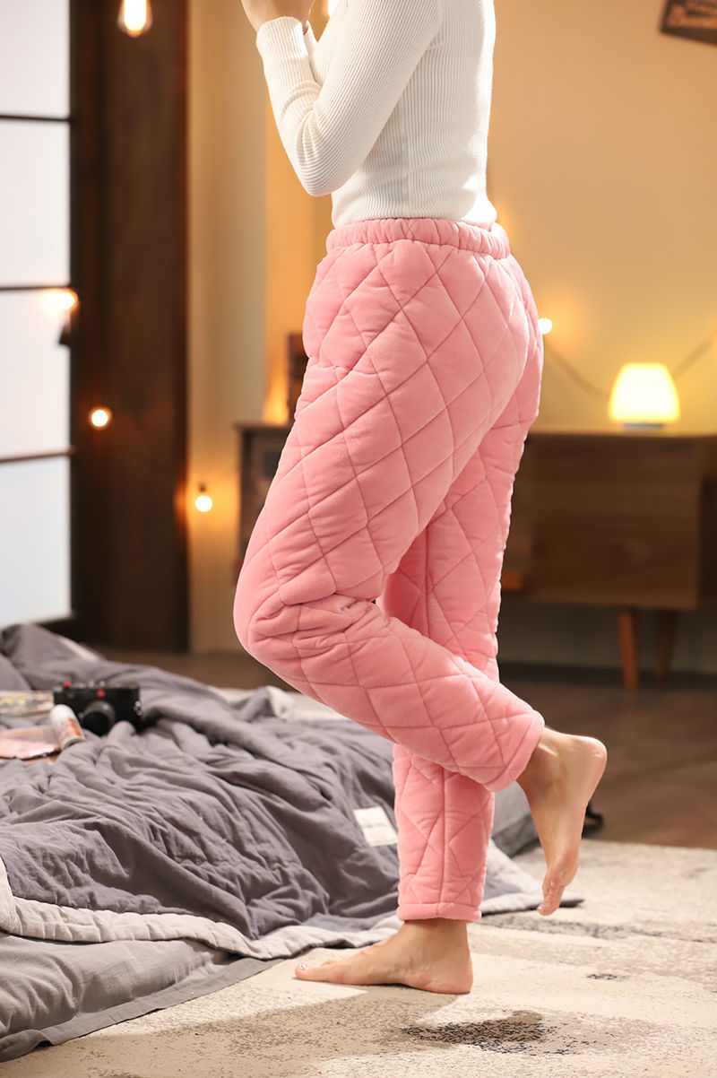 冬季珊瑚绒女士睡裤加厚加绒法兰绒夹棉暧暖裤秋冬款家居裤长裤藏青色