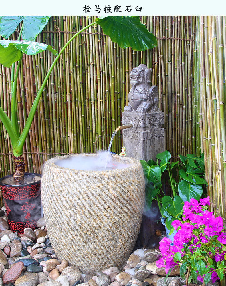 轻奢高端石槽室外流水摆件石头鱼缸庭院花园酒店会所喷泉小院鱼池阳台