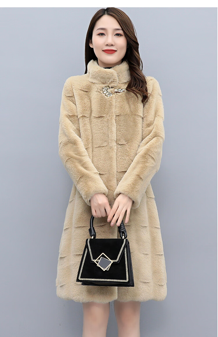 罗蒙(romon) 貂皮大衣女整貂皮毛一体连帽修身中长款小母貂水貂毛裘皮