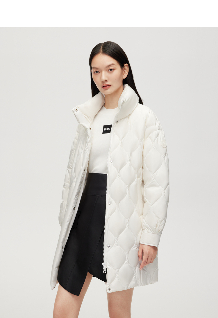 波司登女士羽绒服2022年秋季新款立领女装中长款休闲简约轻薄趋势绗缝
