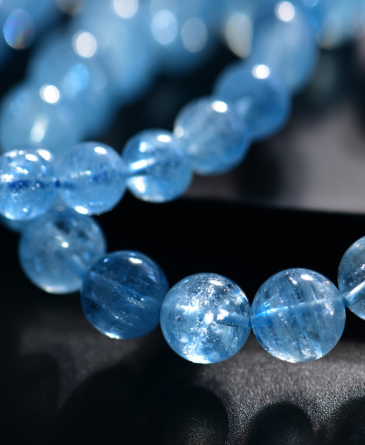 森洲天然冰种海蓝宝手链女巴西蓝色宝石水晶单圈手串时尚饰品礼物天空