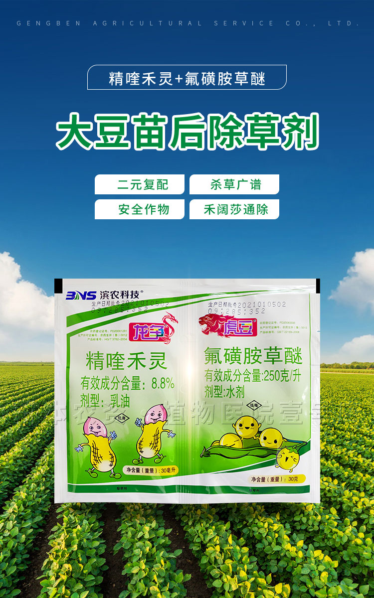 黄豆毛豆大豆田苗后专用安全除草剂禾阔莎杂草藜苘麻苍耳精喹禾灵60ml