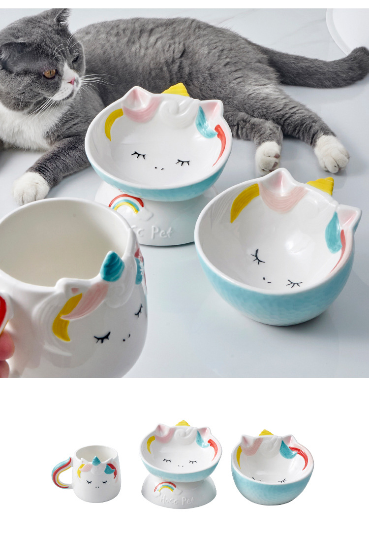 吾辈是猫 猫碗陶瓷碗猫咪食碗狗狗碗宠物高脚斜口猫食盆保护颈椎可爱
