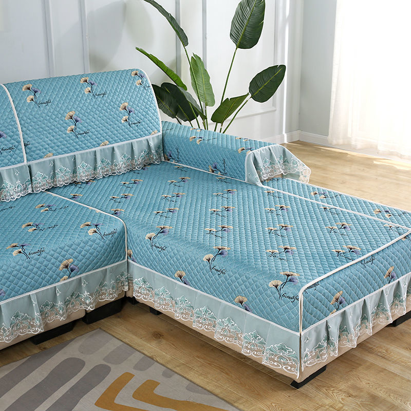 沙发垫子四季通用布艺防滑坐垫全包沙发垫套罩现代简约沙发巾天鹅绿色