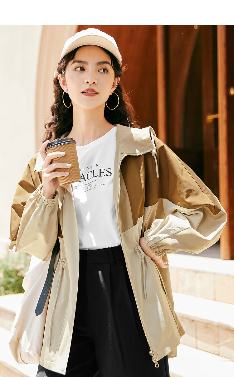 伊芙丽秋季新款炸街外套女2021年秋季新款时尚撞色休闲收腰风衣