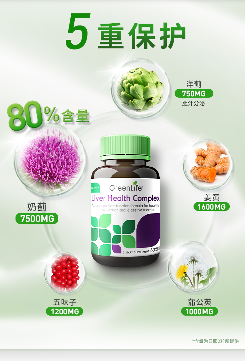 greenlife格林莱熬夜加班奶蓟草护肝片胶囊养肝护肝新加坡进口60粒瓶