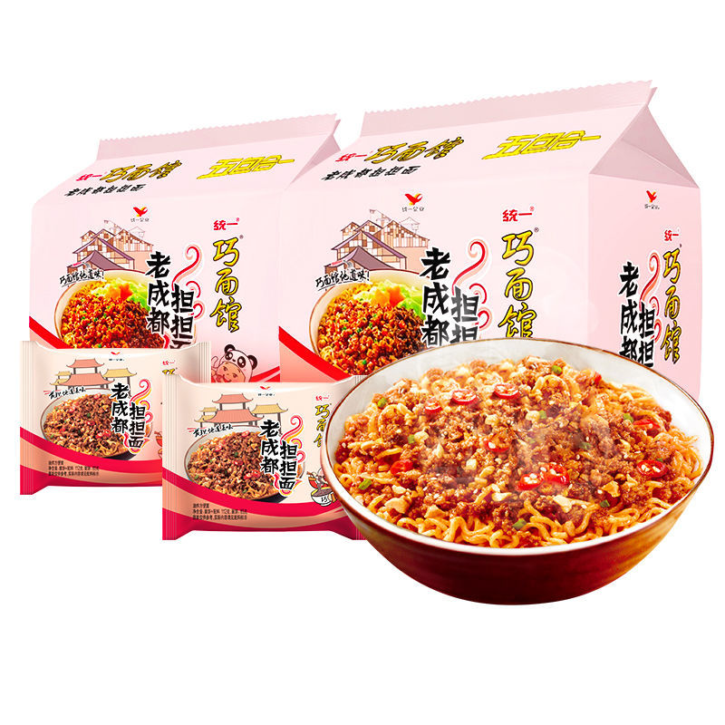 统一巧面馆酱拌面老成都担担面老坛酸菜酱拌面五连包方便面干拌面统一