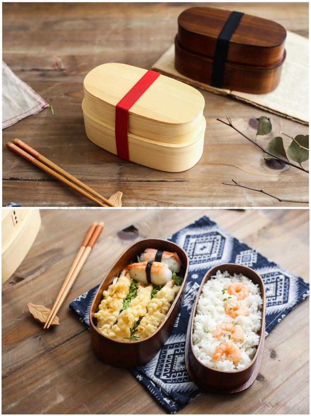 复古日式寿司午餐木质便当盒饭盒简约实木饭盒分格午餐盒寿司盒便携