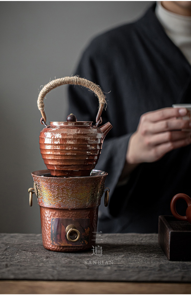 三遍 手工紫铜提梁茶壶烧水壶煮茶壶泡茶壶家用复古铜壶煮茶壶功夫