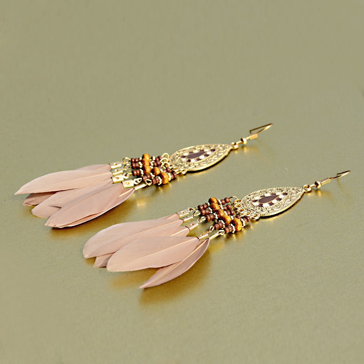 气质耳饰品女长款流苏羽毛耳环复古夸张个性民族风饰品新娘耳环 黑色