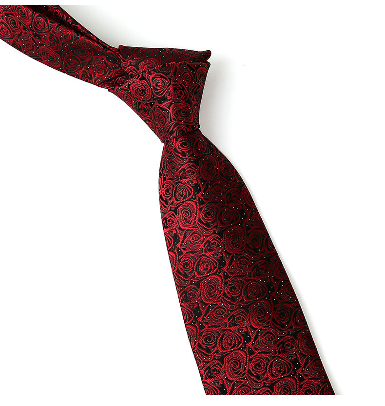 topkicc boss老板 新郎婚礼酒席宴会酒红色结婚领带男真丝刺绣 玫瑰花