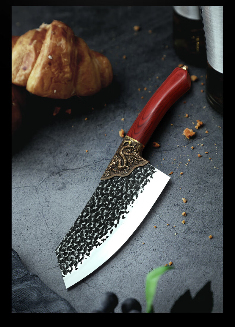 李麻子锻打龙泉菜刀铜头龙纹铸件屠宰剔骨分割刀家用厨房超快锋利斩切