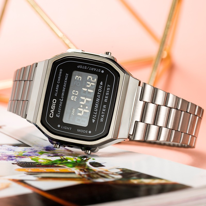 卡西欧小金表潮搭复古小方表手表女男多功能电子嘻哈表a168wa1wv