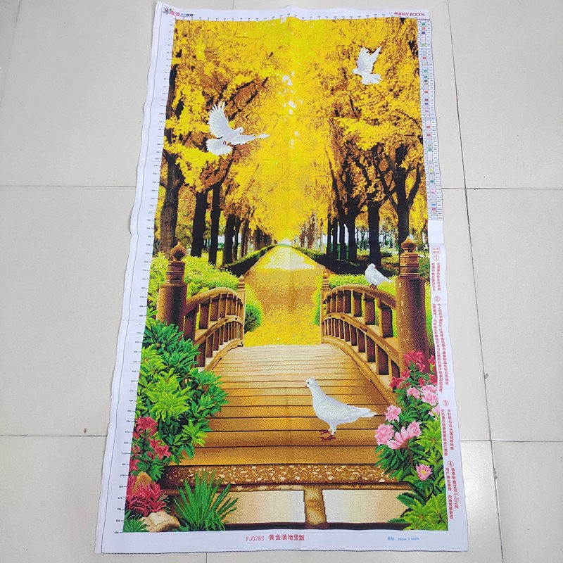 纯手工绣好的十字绣黄金满地新版黄金大道玄关装饰挂画 已装裱好带