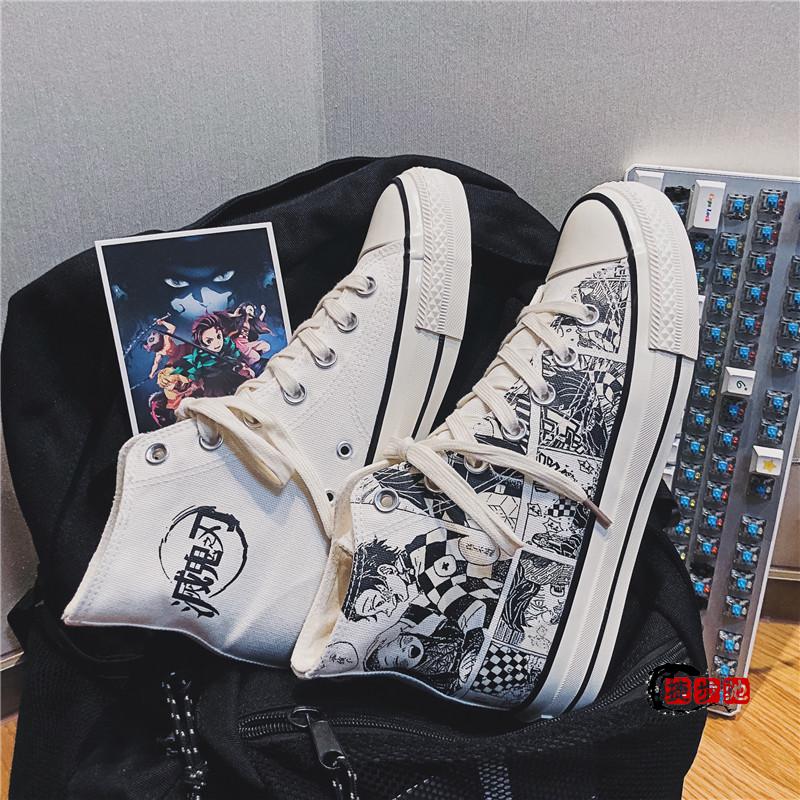 鬼灭之刃周边帆布鞋鬼灭之刃动漫联名高帮帆布鞋ins变色夏季百搭学生