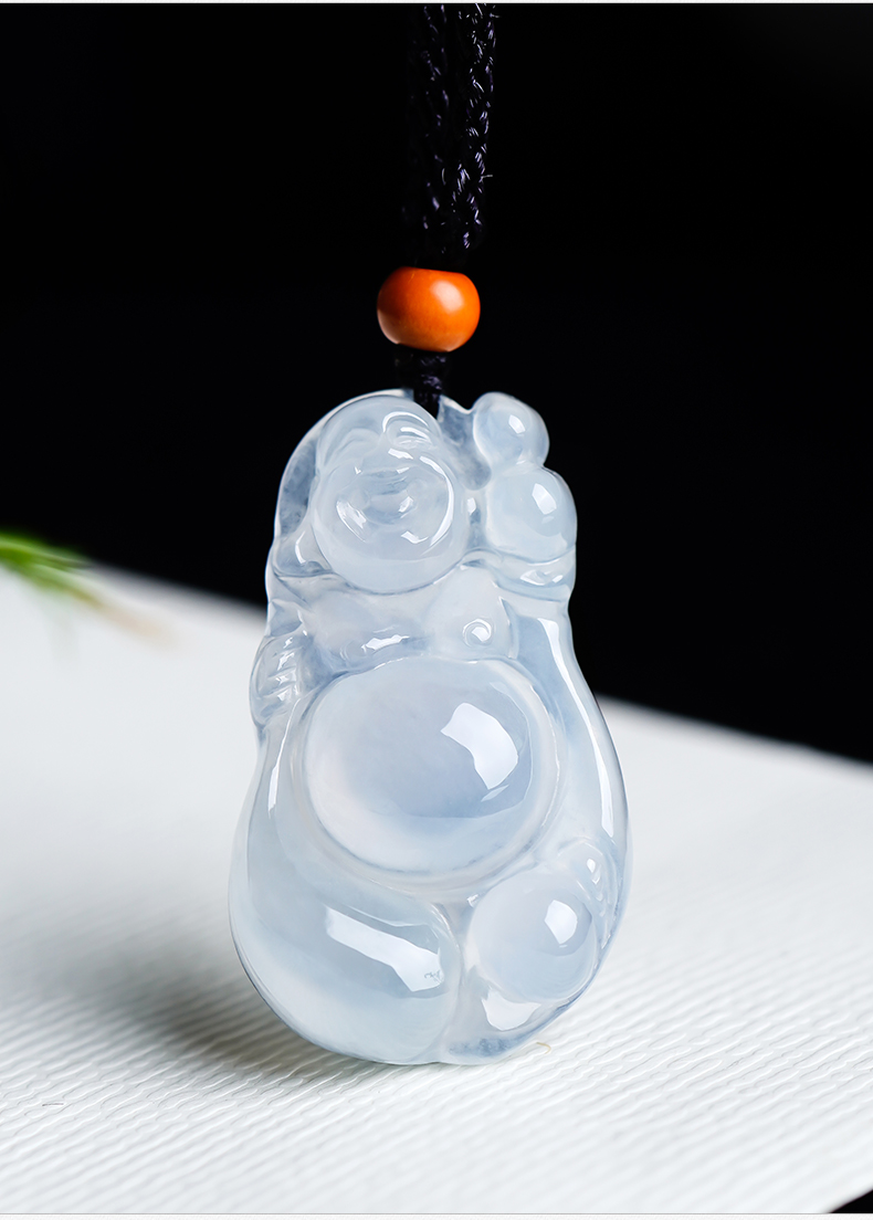 翡翠佛公吊坠冰种白冰布袋佛玉坠缅甸玉石a货玉佛挂件 【代代有福情人