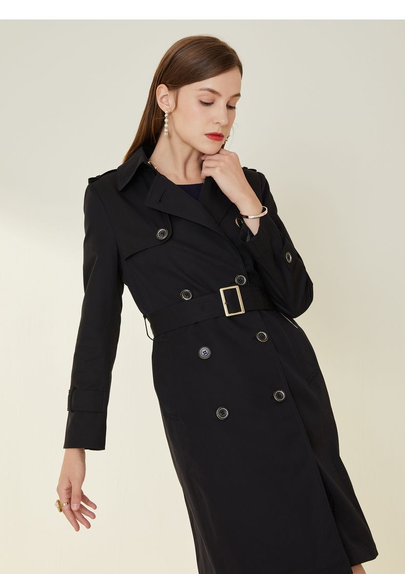 scofield女装春季款款英伦风优雅职业经典双排扣中长款风衣 藏青 160