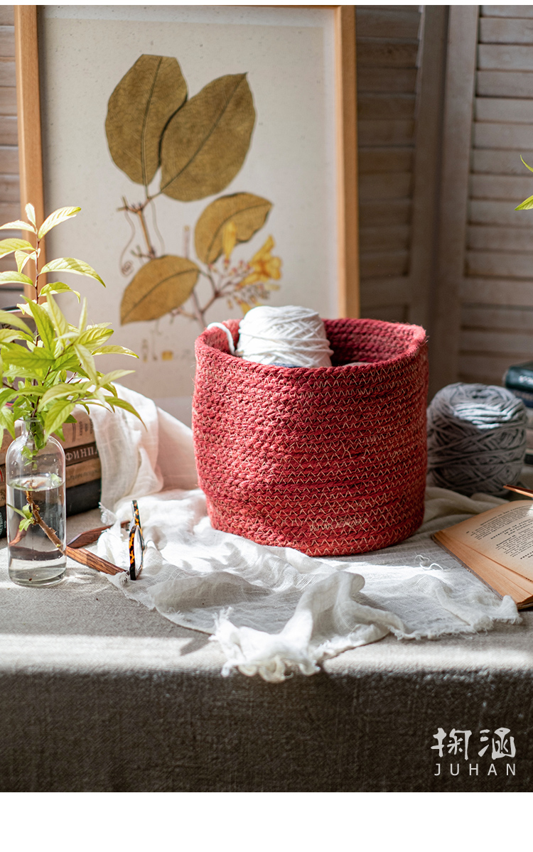 掬涵红色棉绳环保收纳筐桌面钥匙收纳篮零食杂物床头置物整理筐绳编