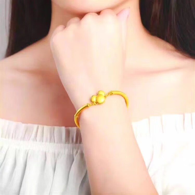 沙金手镯女士新款手链女不掉色沙金米奇老鼠本命年米奇老鼠手镯
